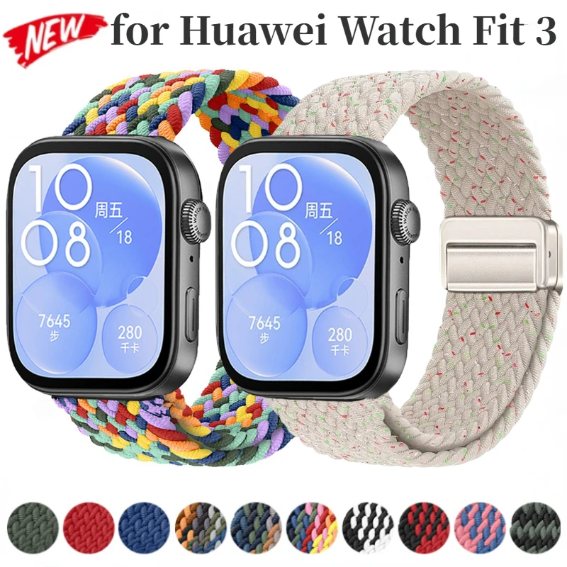 Nylon Trançado Loop Strap para Huawei Watch, Pulseira magnética, ajustável, confortável, pulseira, Fit 3
