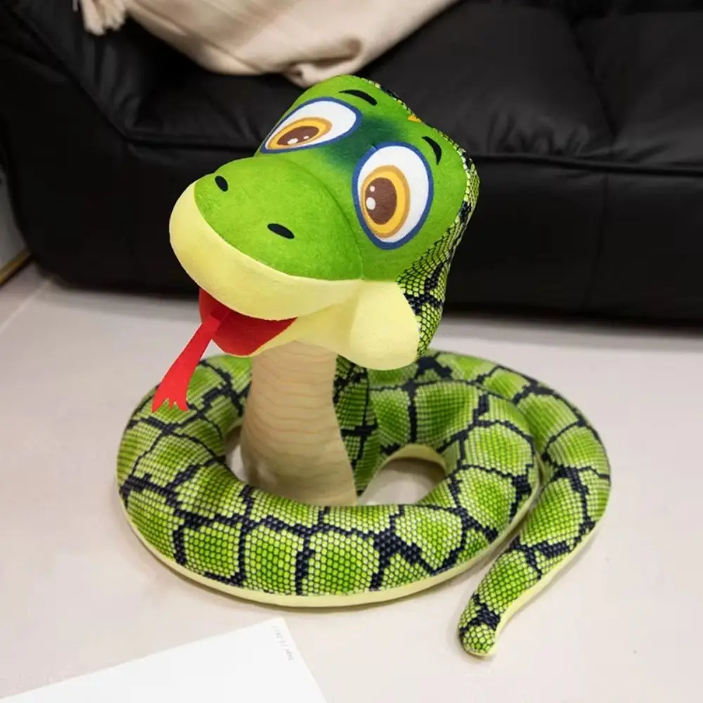 Novedad, juguetes de peluche de serpiente con ojos grandes sentados, peluche suave de dibujos animados, Animal relleno, bonito dibujo de serpiente larga, reptil, juguete de peluche, decoración de coche