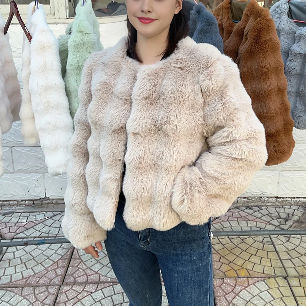 HOOOFUR Faux Fur Coat Women New Style Short Imitation Fur Plush Collarless Top Short Top 2024 Autumn and Winter Warm and Trend