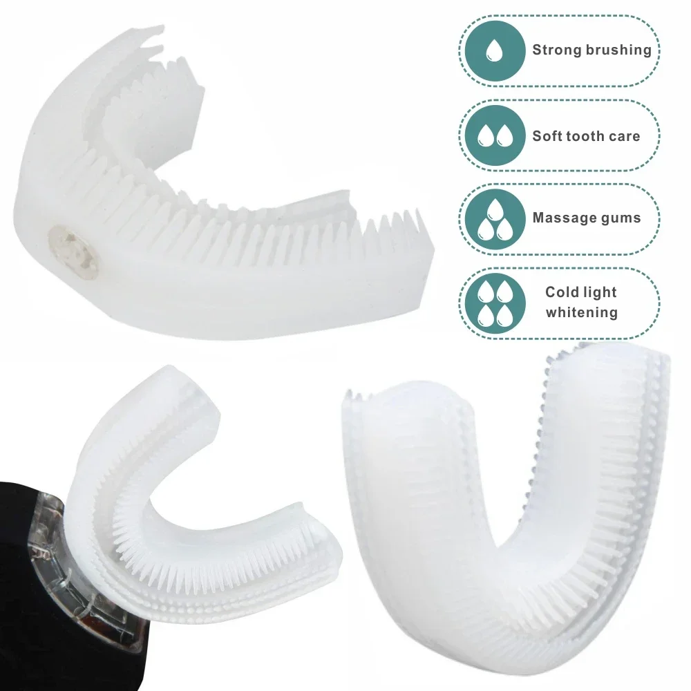 

360 ° Сменные насадки для электрической зубной щетки U-образной формы — 3 шт., мягкие силиконовые насадки, глубокая очистка, уход за полостью рта для взрослых и детей