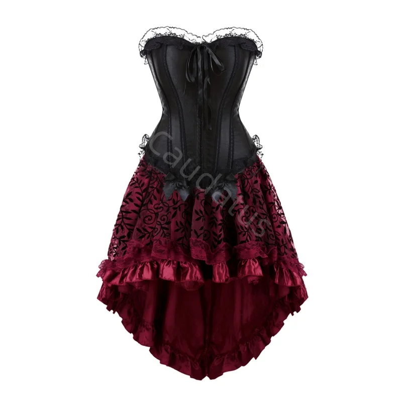 

Corset Dress Wedding Bride Black Lace Set Plus Size Costume Party Sexy Burlesque Basques Outfit Vintage Elegant