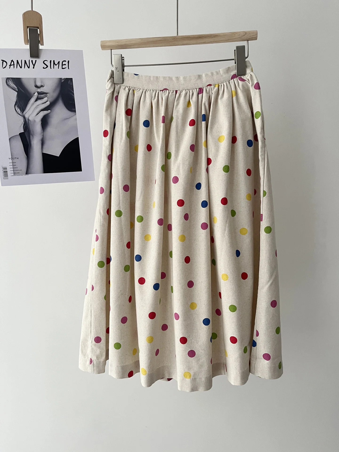 

Women's clothing autumn literary and artistic color polka dot printing A character medium and long skirt umbrella skirt 67b-1071