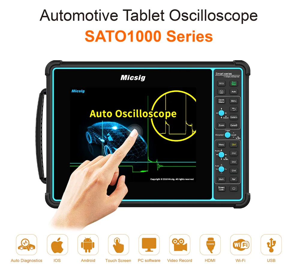 Micsig Oscilloscope/Current/Votagle probe STO1004 STO2002 8\'\' TFT-LCD Full Touch screen Oscilloscope 4 channel Digital 100MHz