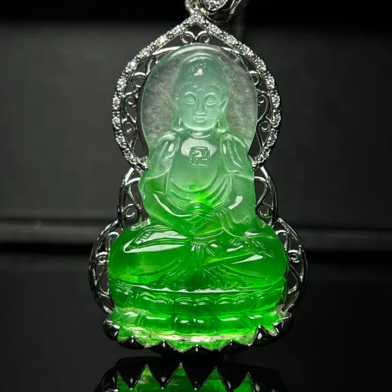 Certified Natural  High Ice Green Jade Jadeite grave Pendant&Necklaces Vairocana