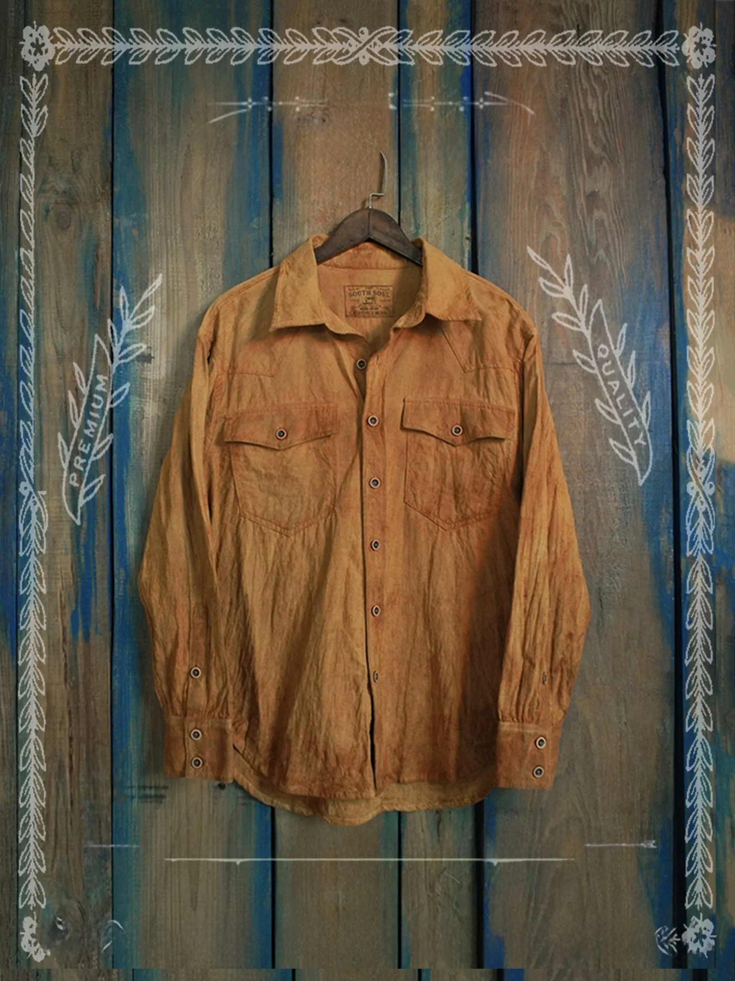 

Ретро-рубашка из тонкого хлопка и льна в западном стиле, ручной работы, с окрашиванием грязью и растительными красителями, дышащая верхняя одежда, с длинным рукавом, стандартный крой, молодежная одежда