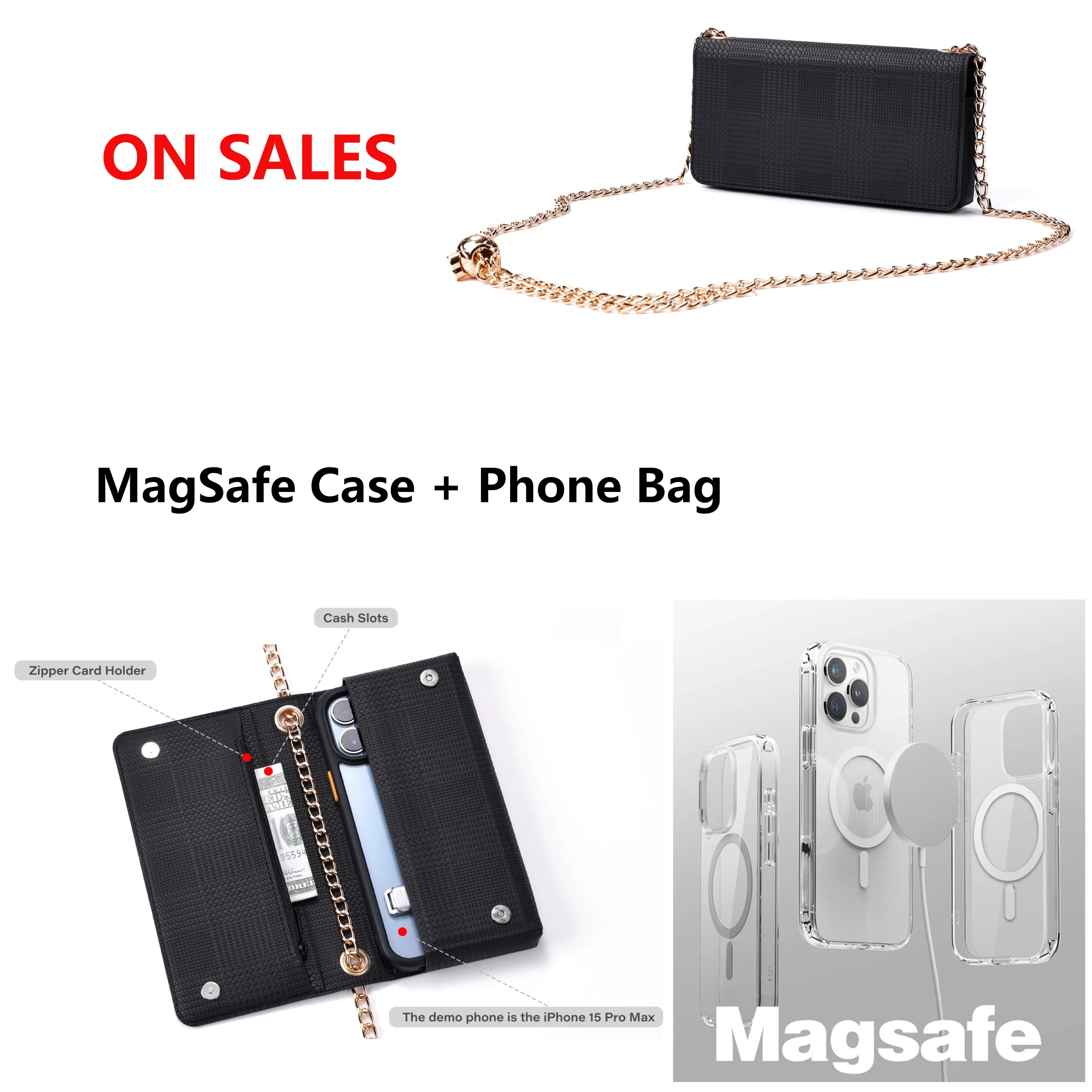 

Crossbody mobile phone bag fit Original Clear Magsafe case iPhone 16 15 14 Plus 13 Pro Max cover Magnetic Wireless Charging Gift