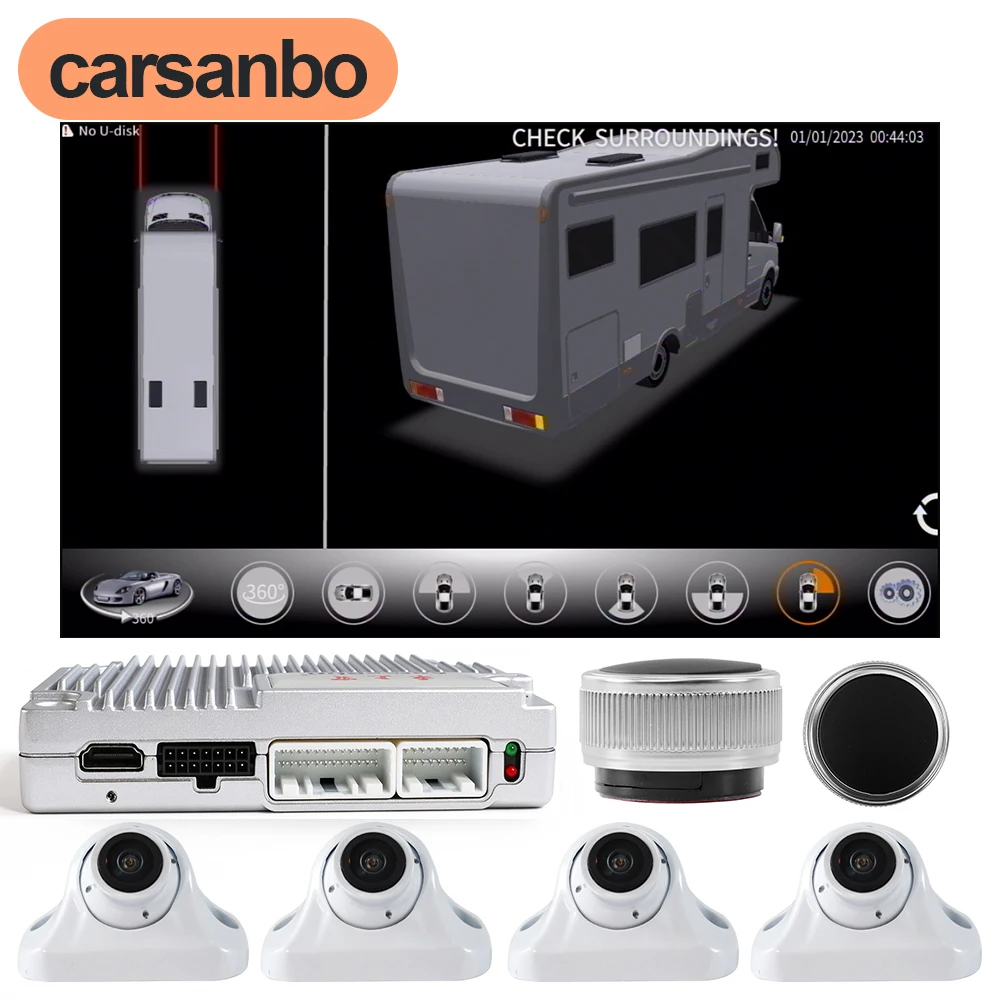 Carsanbo Universal RV 3D 360 Degree Panoramic Camera System AVM Night Vision Birds Surround View 1080P Car Camera Video Recorder