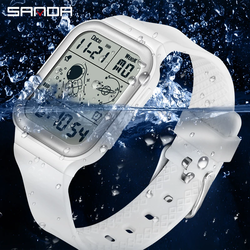 SANDA-relojes deportivos sencillos para hombre, pulsera Digital LED militar con alarma, correa de goma, resistente al agua