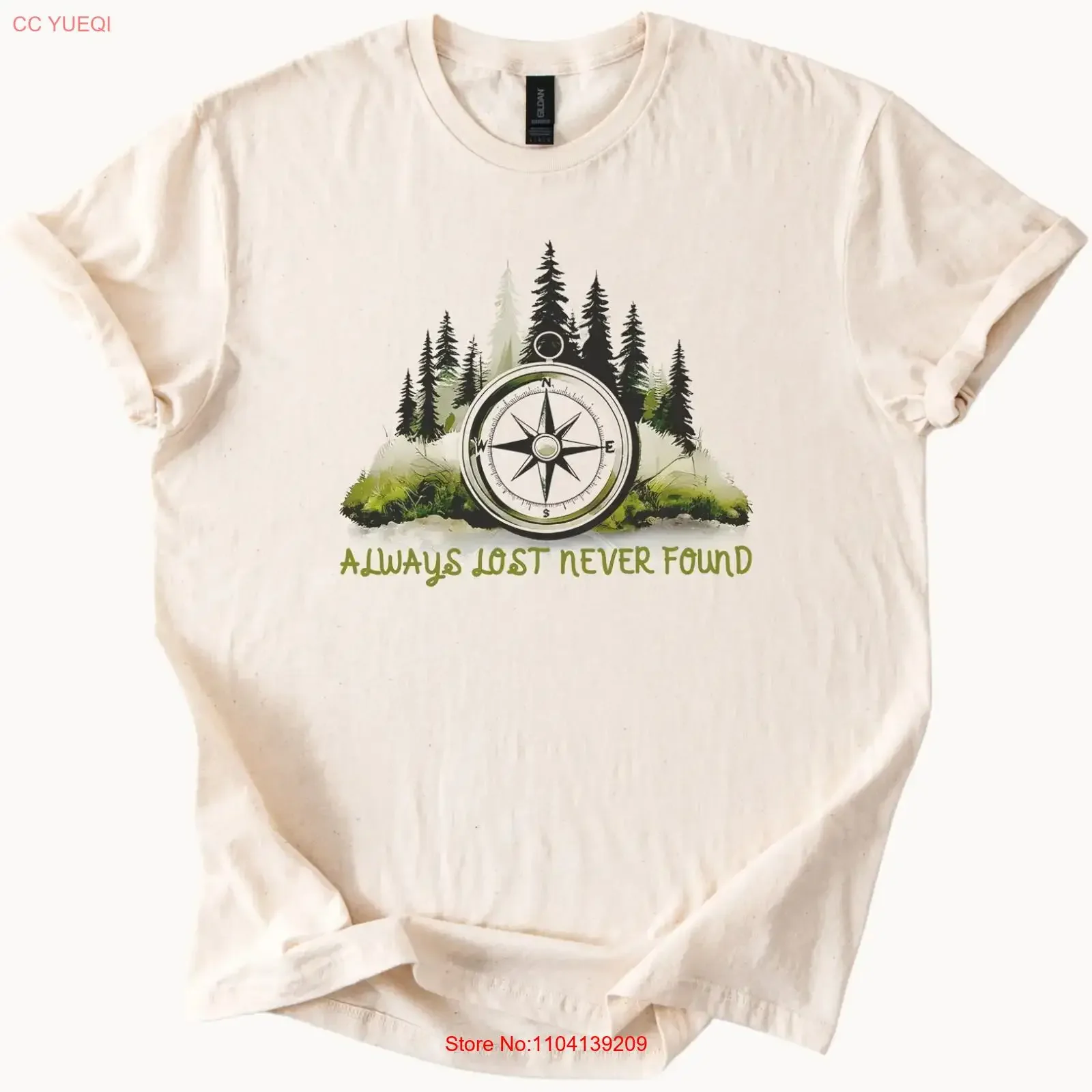 Camiseta Compass Forest Lost Never Found Nature Hiker vintage lavada informal unisex cómoda suave versátil para hombre elegante
