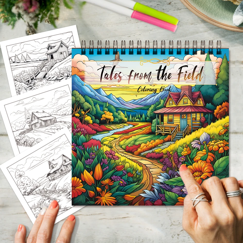 3pcs Coloring Books Cartoon Landscape Designs, 30 Pages Spiral Bound,Perfect for Stress Relief and Relaxation,Gift Ideas