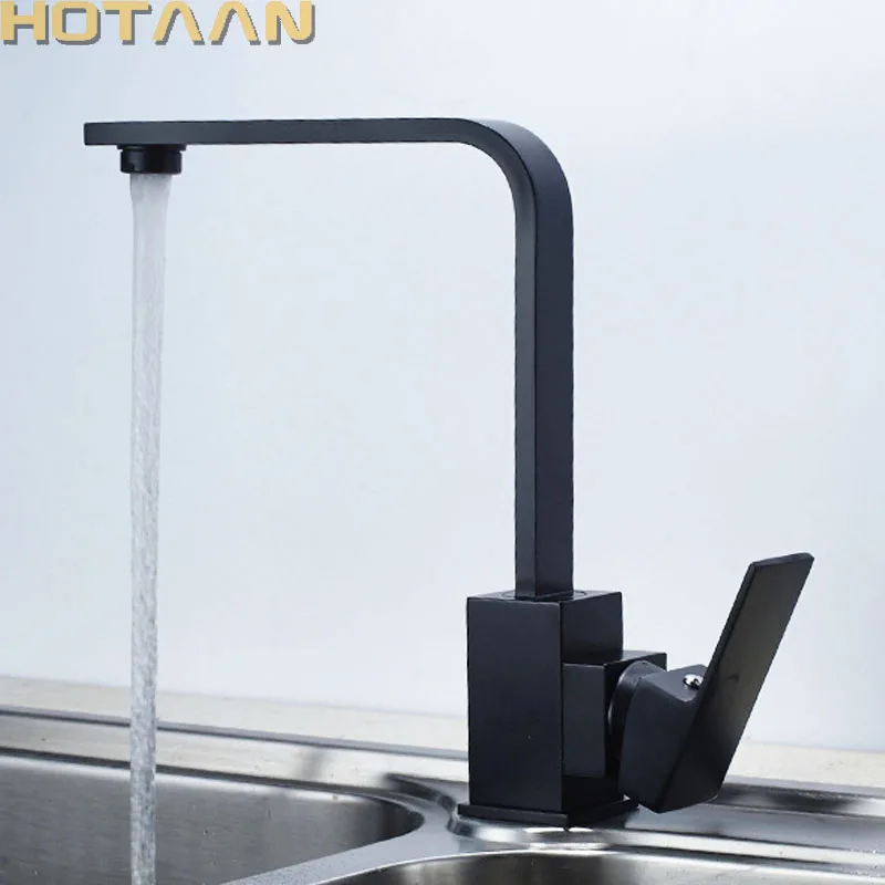 Black Square Kitchen Faucets 360 Degree Rotation Water Faucets Solid Brass oil rubbed bronze Kitchen Sink Tap Water Mixer