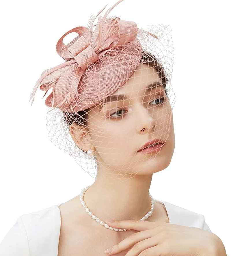 

Elegant Lady Flower Pillbox Fascinator Hat for Tea Party Women Feathers Veil Mesh Headband Hat for Kentucky Derby Cocktail