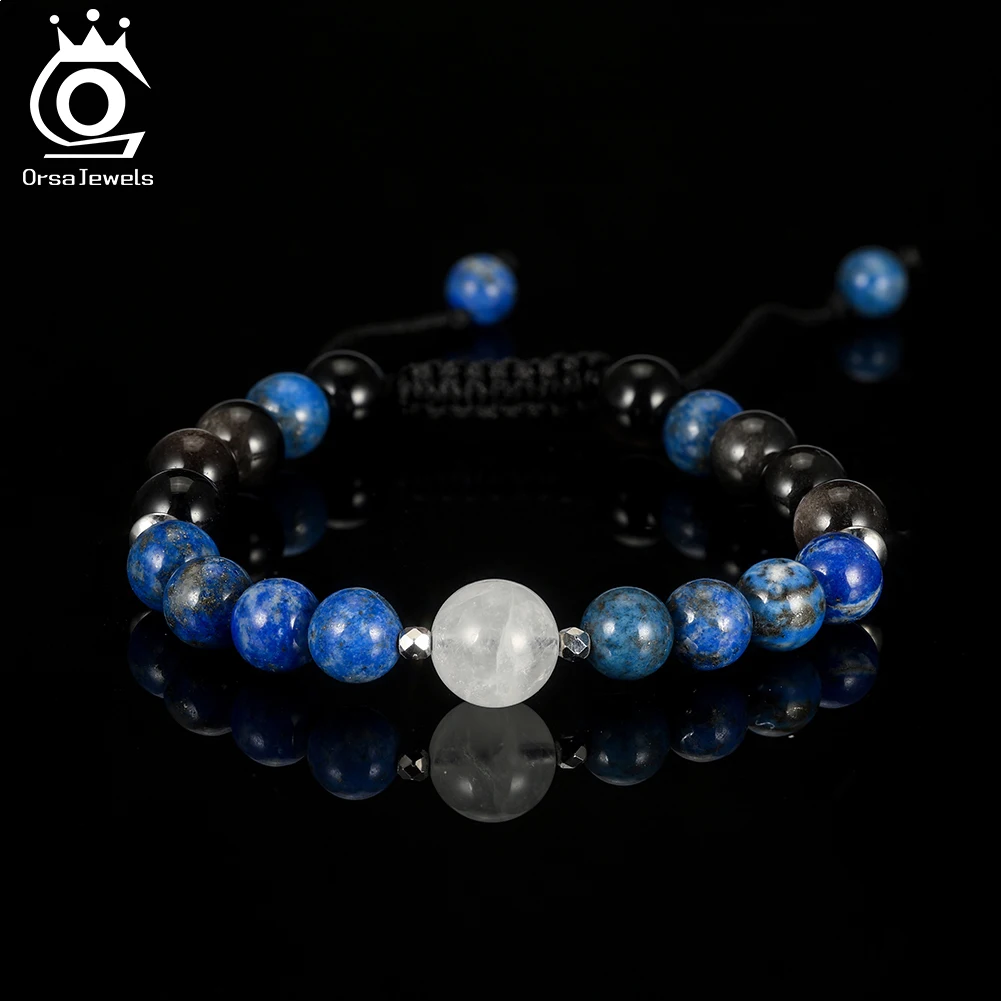 ORSA JEWELS Natural Healing Lapis Lazuli & Obsidian Bracelet Mixed Stone Beads Unisex Jewelry Health Protection Gift GMB74
