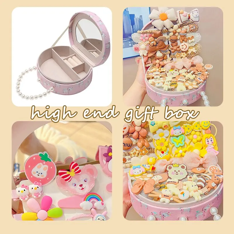 1 Set/Box Children Cute Cartoon Flower Elastic Hair Bands Girl Sweet Hairpins Kid Fashion High-end Hair Accessories Set Gift