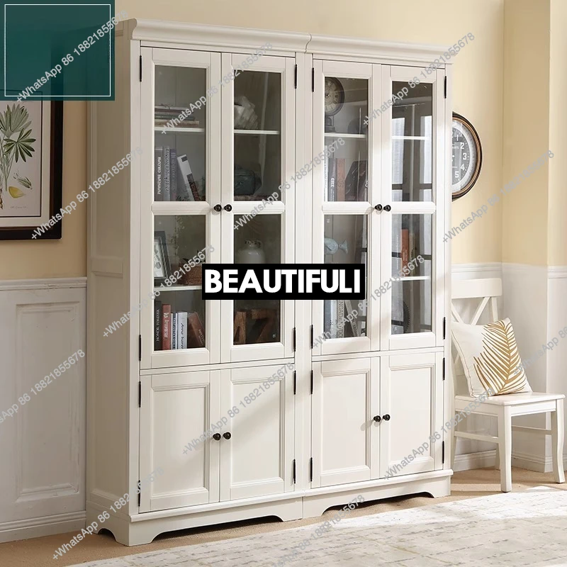 

American rural mahogany solid wood double door bookcase can be spliced