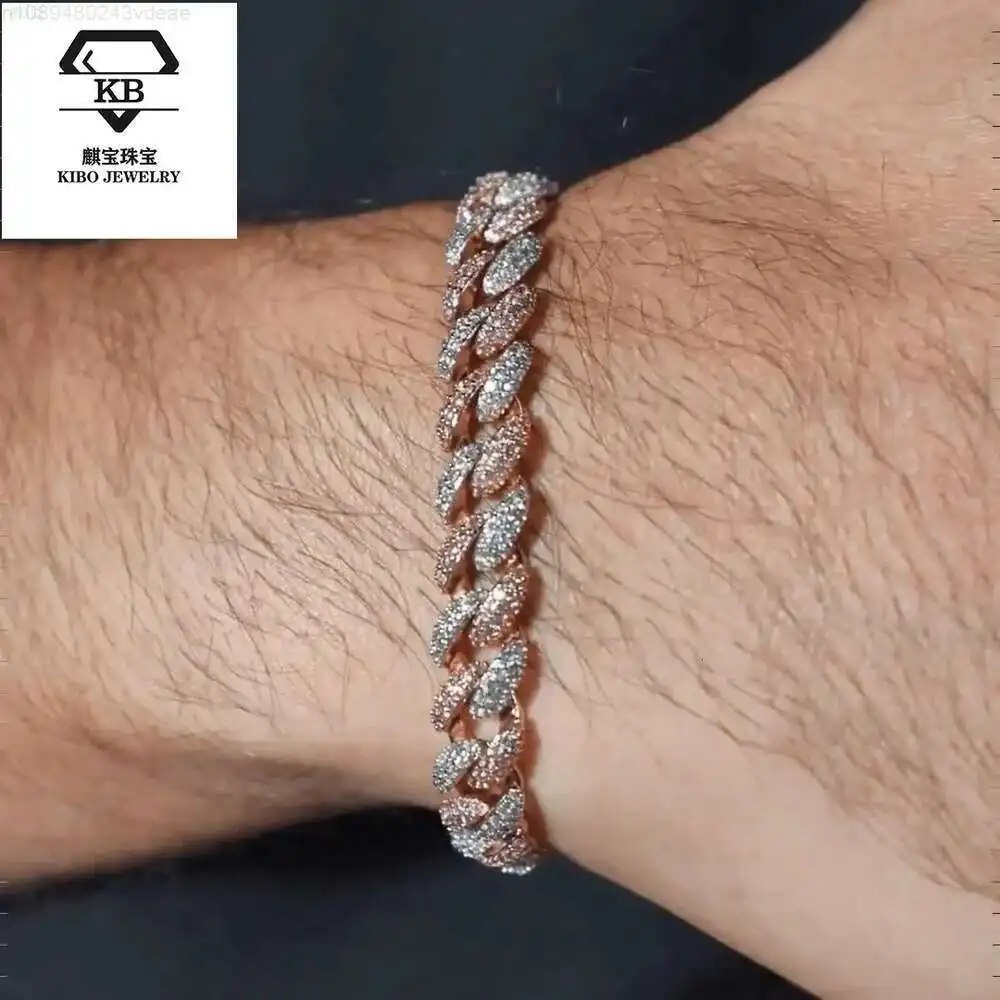 

Hip Hop Men Bracelet Two Tone 8mm Sterling Silver Miami Vvs Moissanite Cuban Link Bracelet