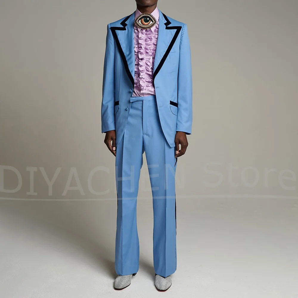 

Men's Suit Set with Black Trim Single Breasted Stylish for Stage Performances Prom Fashion Unique Design Male Suit 2 Piece