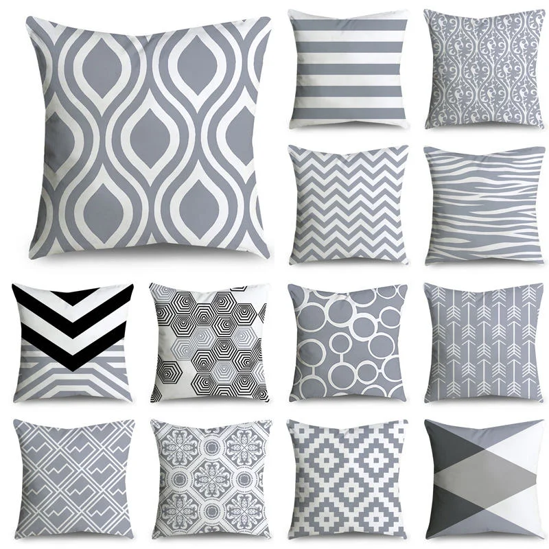 

Gray Striped Geometric Pattern Pillowcase Soft Sofa Home Bedroom Decorative