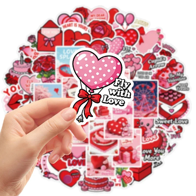 

50PCS Valentine Stickers Romantic Heart Love Vinyl Waterproof Decals for Laptop Water Bottles Scrapbook DIY Decorations