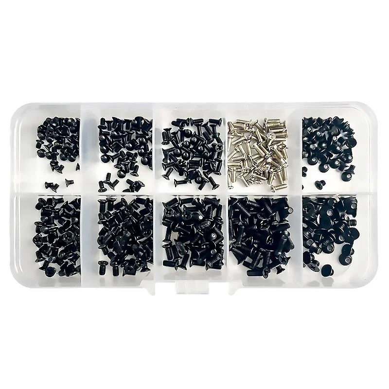 500pcs/box M2 M2.5 M3 Carbon Steel Screws Flat Head Phillips Machine Screws Laptop Notebook Set Kit Computer Small Black Screw