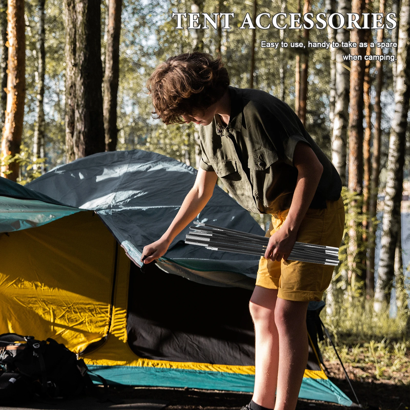 2 قطعة عمود خيمة من الألياف الزجاجية عدة 6 أقسام استبدال للتخييم التنزه الرحلات دعم بار استبدال عدة لعمود الخيمة