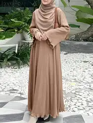 Moda ZANZEA kobiety sukienka muzułmańska długi, rozszerzony rękaw przedsionek Sundress eleganckie luźne sukienki Maxi szata Femme IsIamic indyk Abaya