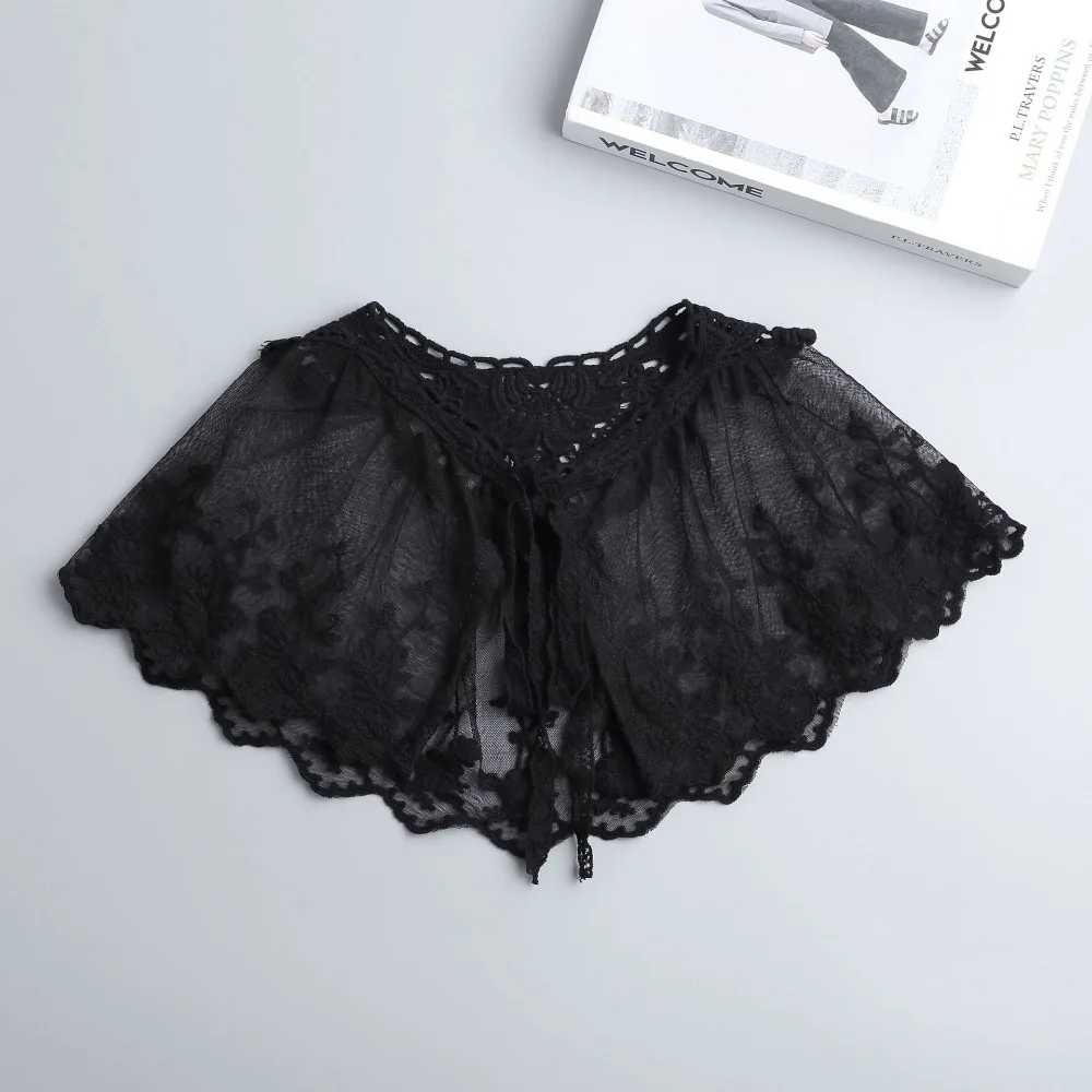 All-match Cape Embroidered Lace Fake Collar Floral Embroidery Blouse False Collars Korean Style Cloak Flower Scarves Female