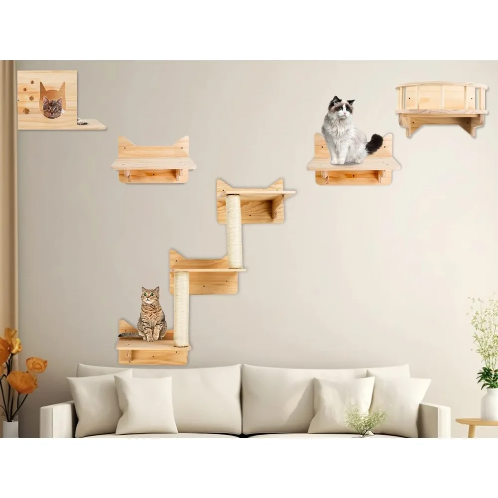 

Cat Wall Shelve, Climbing Shelf Playground Scratching Post with 3 Steps Indoor Mounted Condos House, Cat Wall Shelve