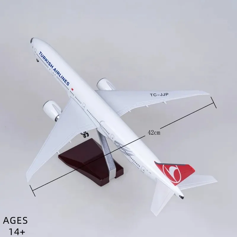 1:157 Scale 47cm Aircraft B777 Turkish Air Airlines Model With Light and Wheel Diecast Resin Airplane Collection Display Gifts