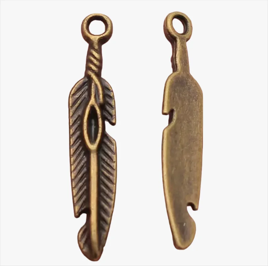 

50pcs 28*5mm Classic feather design pendants for handmade accessories Zinc alloy metal HWH0352