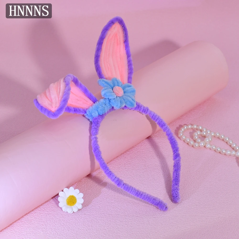 

HNNNS Twist Stick Rabbit Ear Headband Cute Cartoon Headdress Funny Handmade Headpiece Holiday Girl Hair Ornament As Gifts A358