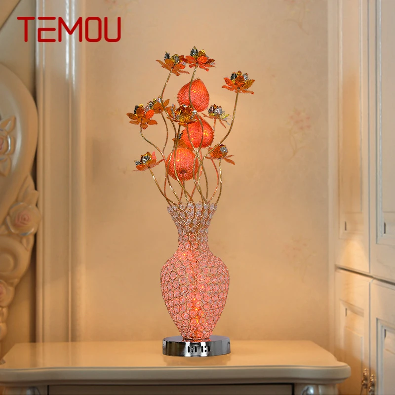 TEMOU Modern Red Flowers Table Lamp Fashionable Art  Iiving Room Bedroom Wedding LED  Aluminum Wire Desk Light