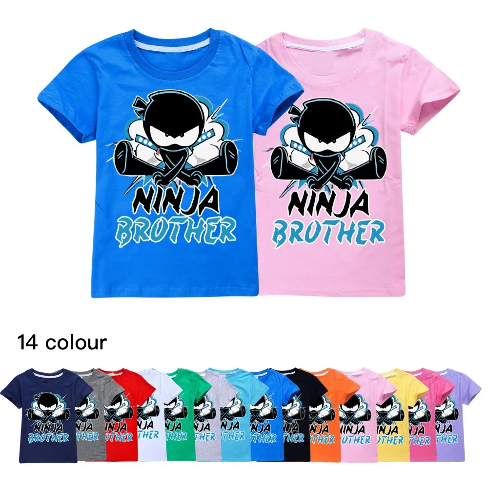 Ninja kidz-子供のための半袖3Dプリント漫画Tシャツ、男の子と女の子のためのストリートウェア、カジュアルなトップス、カラフルなプリント、夏