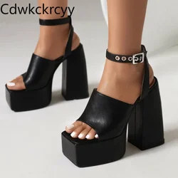 summer New styles fashion Fish beak Exposed toe high-heeled women sandals Barefoot buckle Square heel Rome women sandals