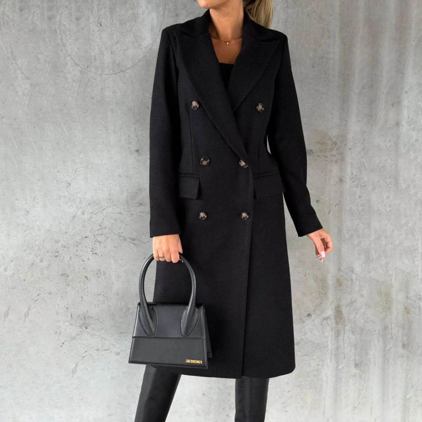 Cappotto lungo con colletto doppiopetto in puro colore slim fit Autunno Inverno Nuovo arrivo Capispalla Faion da donna in fibra di poliestere