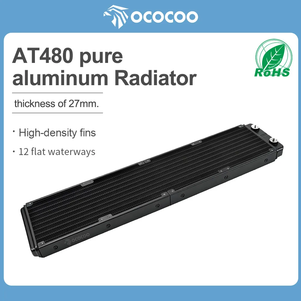 

OCOCOO PC Water Cooling Radiator 480mm Toothed Aluminum Heat Exchanger G1/4 Thread 27mm Thin Computer Cooler 4x120mm Fan AT480