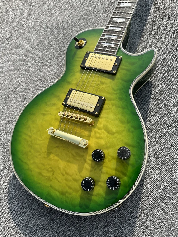 Customized electric guitar, Caston, green large flower, made of imported wood, fast package shipping