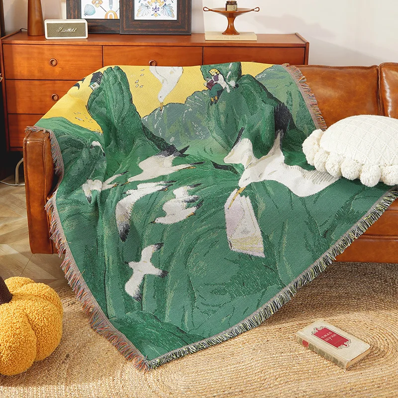 Green Dove Thread Blanket Wall Decoration Living Room Sofa Towel Dormitory Bedroom Backdrop Throw Blanket Home Decoration