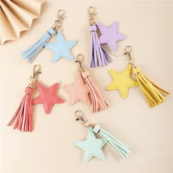 Trendy Colorful Five-Pointed Star Tassel Keychain Leather Pu Key Ring Fashion Women's Handbag Accessories Jewelry Gifts