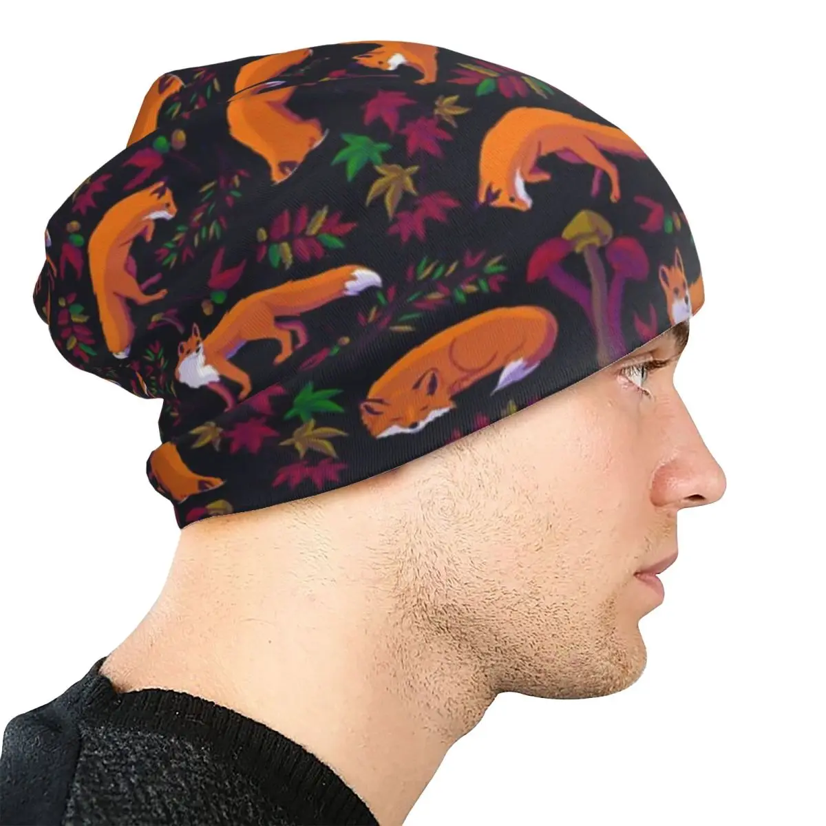 Forest Fox Skullies Beanies Hats Warm Autumn Winter Outdoor Cap Knitted Bonnet Caps for Unisex Adult