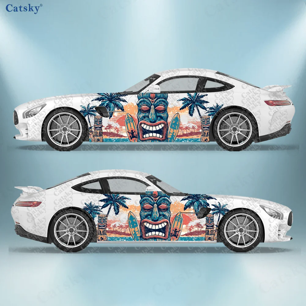 

2pcs Tiki Beach Car Sticker, Durable, Fade Resistant, Enhance Your Vehicle's Aesthetics Bold Artistic Designs on Car Vinyl Wrap