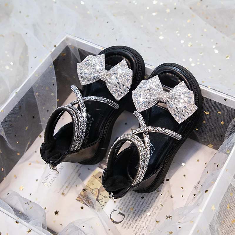 Rhinestones Bow Little Girl Sandals Girls Sandals 2022 Summer Kids Shoes Child Sandals Princess Beach Shoes Size 34 2 To 8 Years