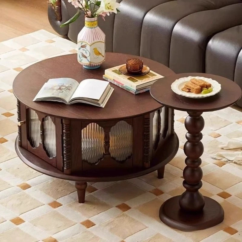 

French retro coffee table combination solid wood small apartment living room home light luxury high-end sense American medieval