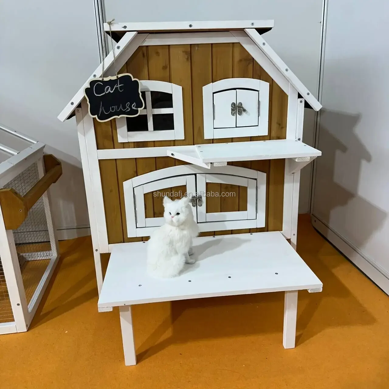 SDCH007-Yellow Wholesale factory customization durable wood pet cat house bed wooden pet cat house for cats