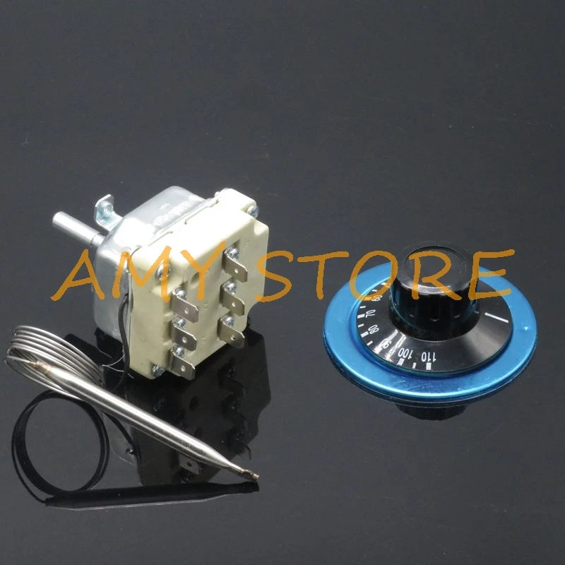 1Pc 6Pin 3Phase 380V 25A16A 30-110C50-300C Adjust Knob Probe TemperatureController Capillary ThermostatSwitch Boiler Tank Heater