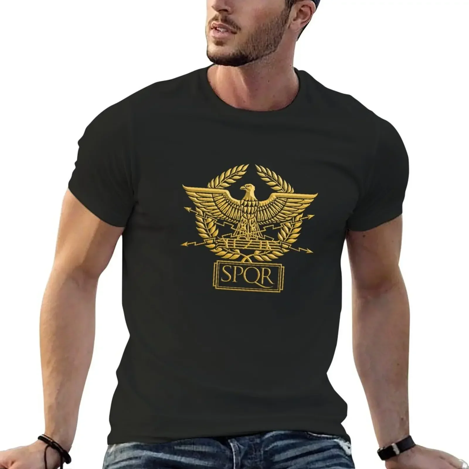 Gold Roman Aquila Eagle SPQR T-Shirt anime clothes anime tshirt quick drying anime figures t shirts for men cotton