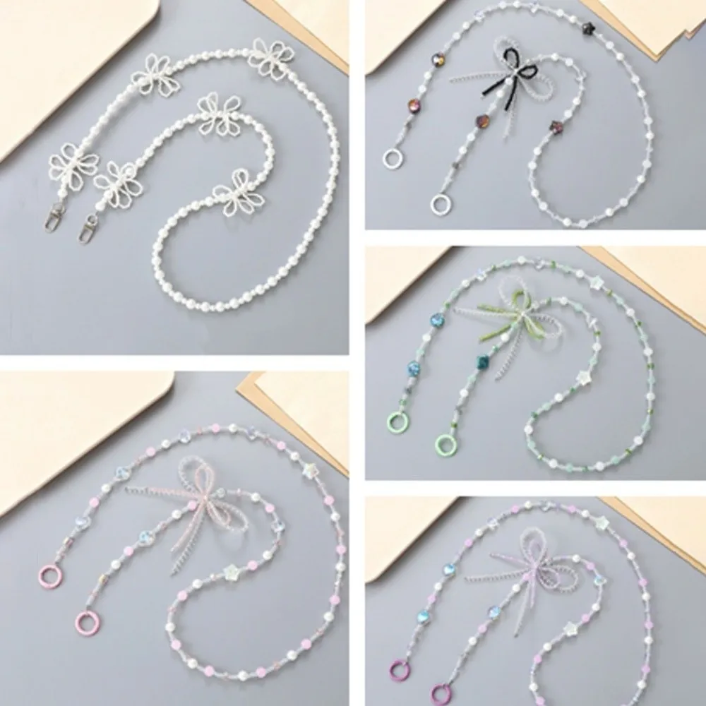 Cordão de telefone com contas de pérola, cordão anti-perda com contas, doce, universal, alça crossbody, chaveiro, pingente