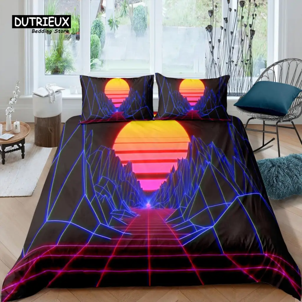 

Home Living Luxury 3D Print Sun Bedding Set Mountain Duvet Cover Pillowcase Queen and King EU/US/AU Size Polyester Bedding