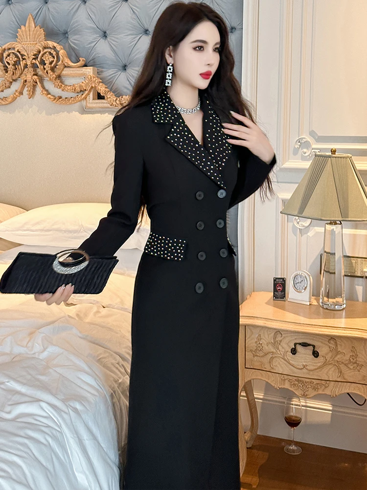 Abiti formali stile lavoro abbigliamento donna elegante ufficio pendolare Chic nero doppio petto Slim Blazer Dress Robe Mujer Vestidos