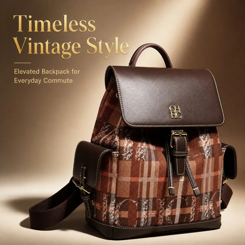 CHHC Fashion Color Block Backpack Dating Versatile Preppy Style Bag Student School Light Luxury Women Outdoor